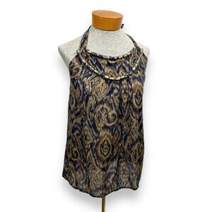 NWT Ann Taylor Loft Ikat Print Lightweight Cotton Halter Tank Blue Brown Size S